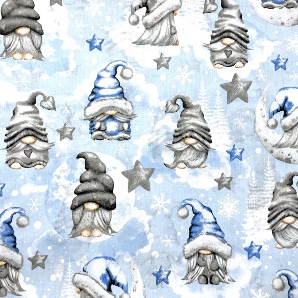 Pamutszövet - Christmas Gnomes Blue II