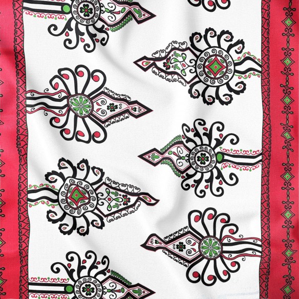 Pamutszövet - Parzenica Highland Folklore Pattern Red