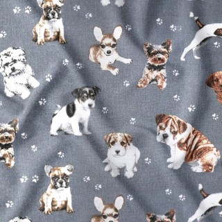 Pamut anyag - kutyák és mancsok szürke színen