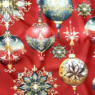 Pamut anyag - Karácsonyi dekoratív piros díszgömbök