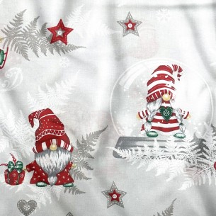 Pamut anyag - karácsonyi szürke törpék és korcsolyák