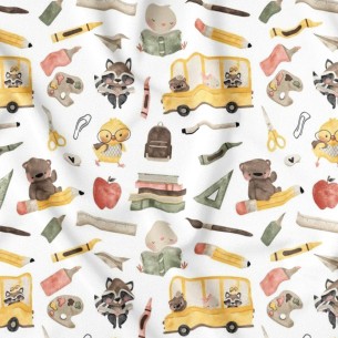 Pamut anyag - Iskolai kalandok állatokkal