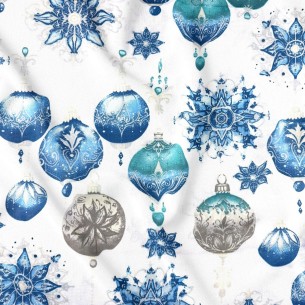 Pamut anyag - Karácsonyi dekoratív fehér díszgömbök  - Cottye